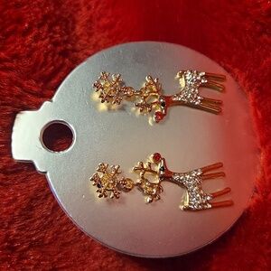NWT Rudolph Reindeer Faux Diamond Drop Earrings
